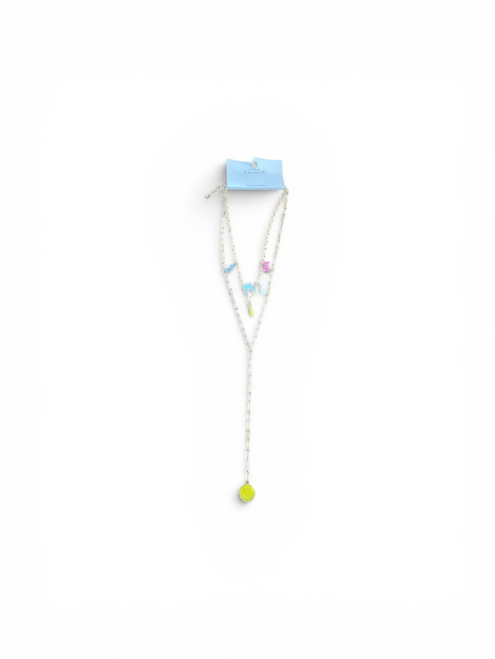Layered Silver Necklace with Pastel Beads and Lime Pendant